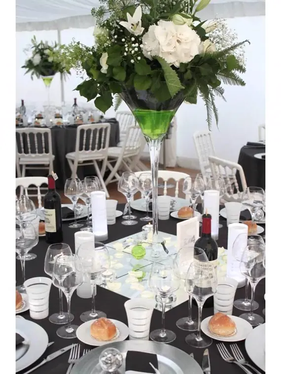 vase haut martini mariage hortensias