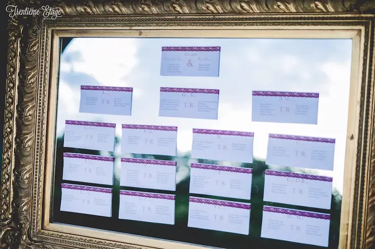 plan de table cadre étiquettes mariage miroir