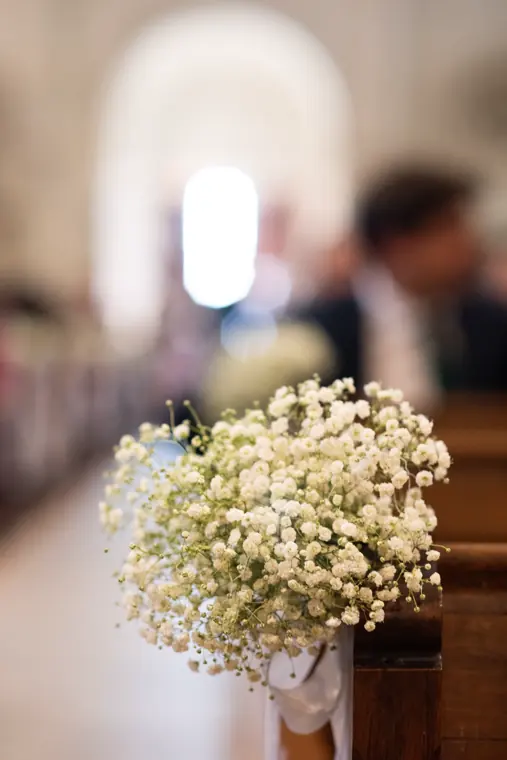 Bouquet de gypsophile dans un panier en osier
