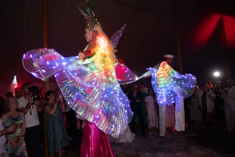 Les échassiers et leurs ailes lumineuses au milieu de la piste