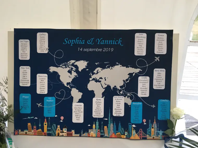 Le plan de table : une mappemonde, une table par ville, de Las Vegas aux Maldives