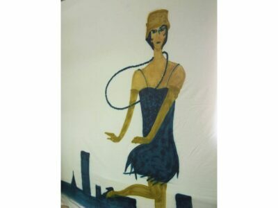 Graff d'une danseuse de charleston à la bombe sur un drap pour décorer les murs de la salle